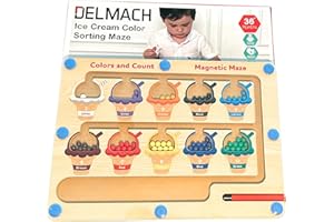 Delmach Magnetic Color & Number Maze - Montessori Wooden Color Matching Learning Counting Puzzle Board - Toddler Fine Motor Skills Toys for Boys Girls 3 4 5 Years Old