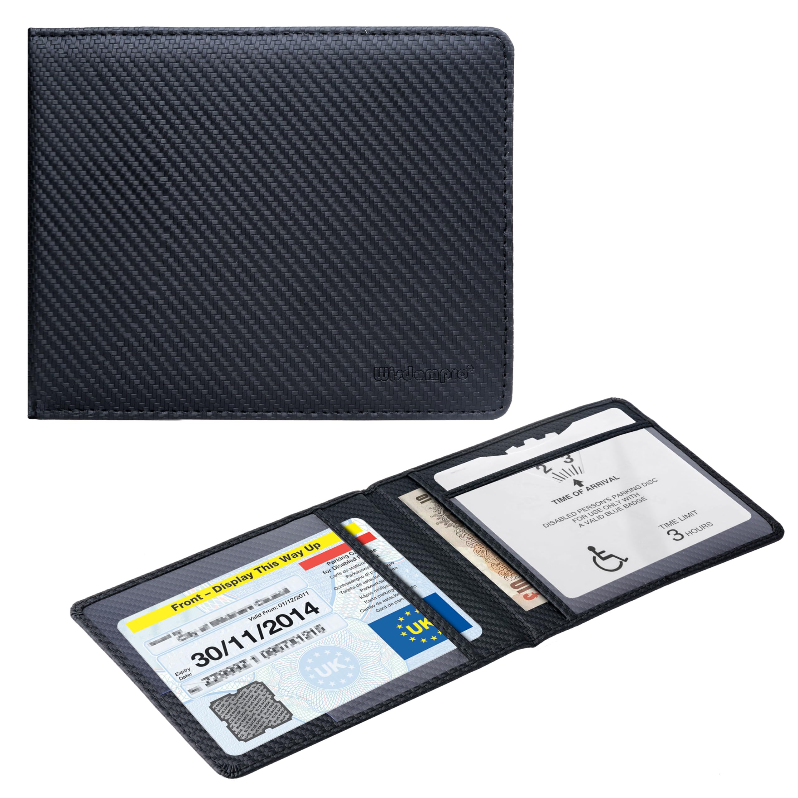 Wisdompro PU Leather Disabled Blue Badge and Timer Holder Wallet Protector Disability Parking Permit Holder, Mircofiber Black