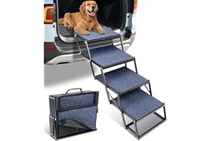 JTSIOV Dog Stairs for Car, 42''x 17'' Extra Wide Dog Stairs for Large Dogs to 250 LBS, Portable Dog Steps with Removable Non-Slip Surface, 4 Steps Foldable Dog Ramp for Car, SUV, High Bed/Couch