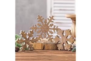Bucherry 3 Pcs Winter Wooden Snowflake Decor Rustic Winter Snowflake Table Signs Wonderland Wood Blocks Farmhouse Christmas Tiered Tray Decorations for Xmas Table Shelf(Wood Colors)