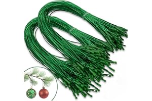 KOCKUU 200pcs Christmas Ornaments String Hanger Green Precut Ribbon Hook for Christmas Tree Ornament Decorations with Snap Fastener