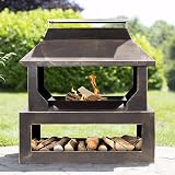 La Hacienda Stonehurst Steel Outdoor Fireplace with Log Store Bronze view 3