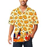 Mens Thanksgiving Button Tops Short Sleeve Turkey Hawaiian Shirt