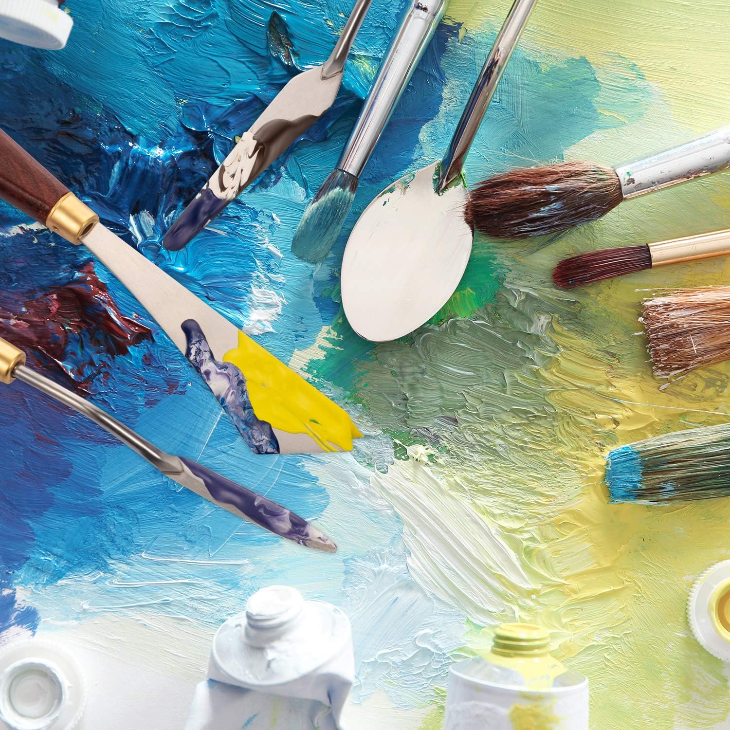 7 Pieces Painting Knife Set Painting Mixing Scraper Stainless Steel Spatula Palette Knife for Oil Painting Supplies