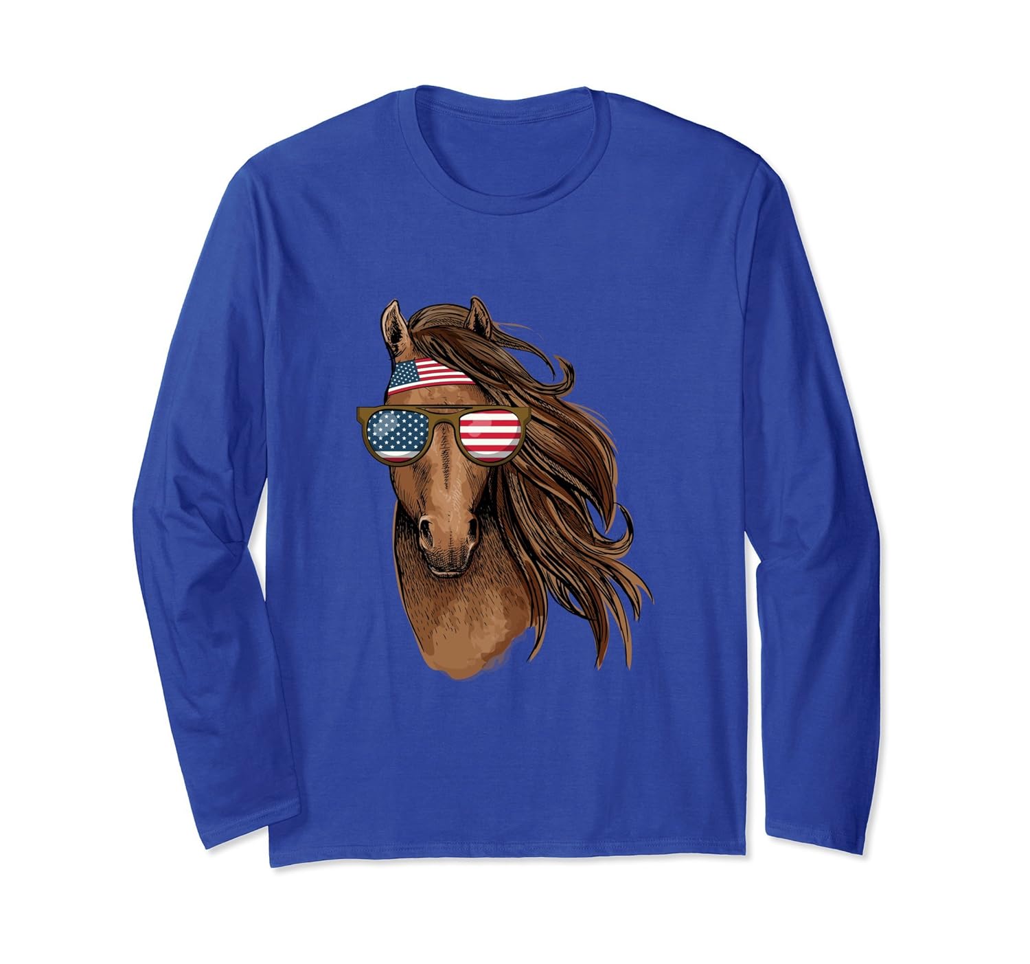 Cool Patriot Horse Long Sleeve 4th July Horse Tee USA Flag-anz