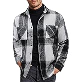 VOZZBY Men's Flannel Shirts Long Sleeve Plaid Shirt Jacket Casual Button Down Fleece Shacket with Pockets