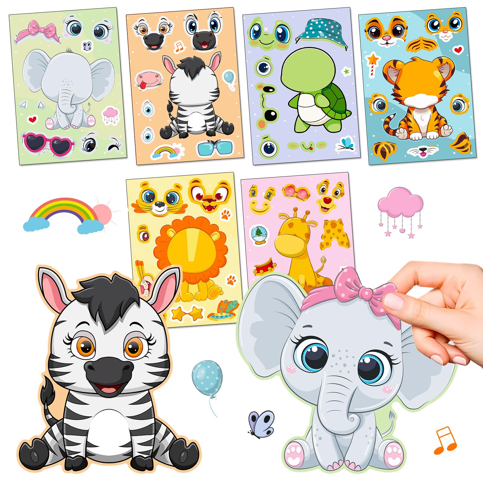 18 Sheets Animal Stickers - DIY Make a Face Stickers, Personalized for Kids' Birthday Parties — image 1