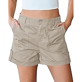 luvamia Shorts for Women High Waisted Dressy Casual Summer Elastic Waist Comfy Rolled Hem Stretch Twill Pocket Shorts