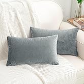HWY 50 Gray Grey Velvet Rectangular Throw Pillow Covers 12x20 Inch, Pack of 2 Soft Cozy Solid Decorative Luxury Cushion Cases for Couch Sofa Bed Living Room Bedroom