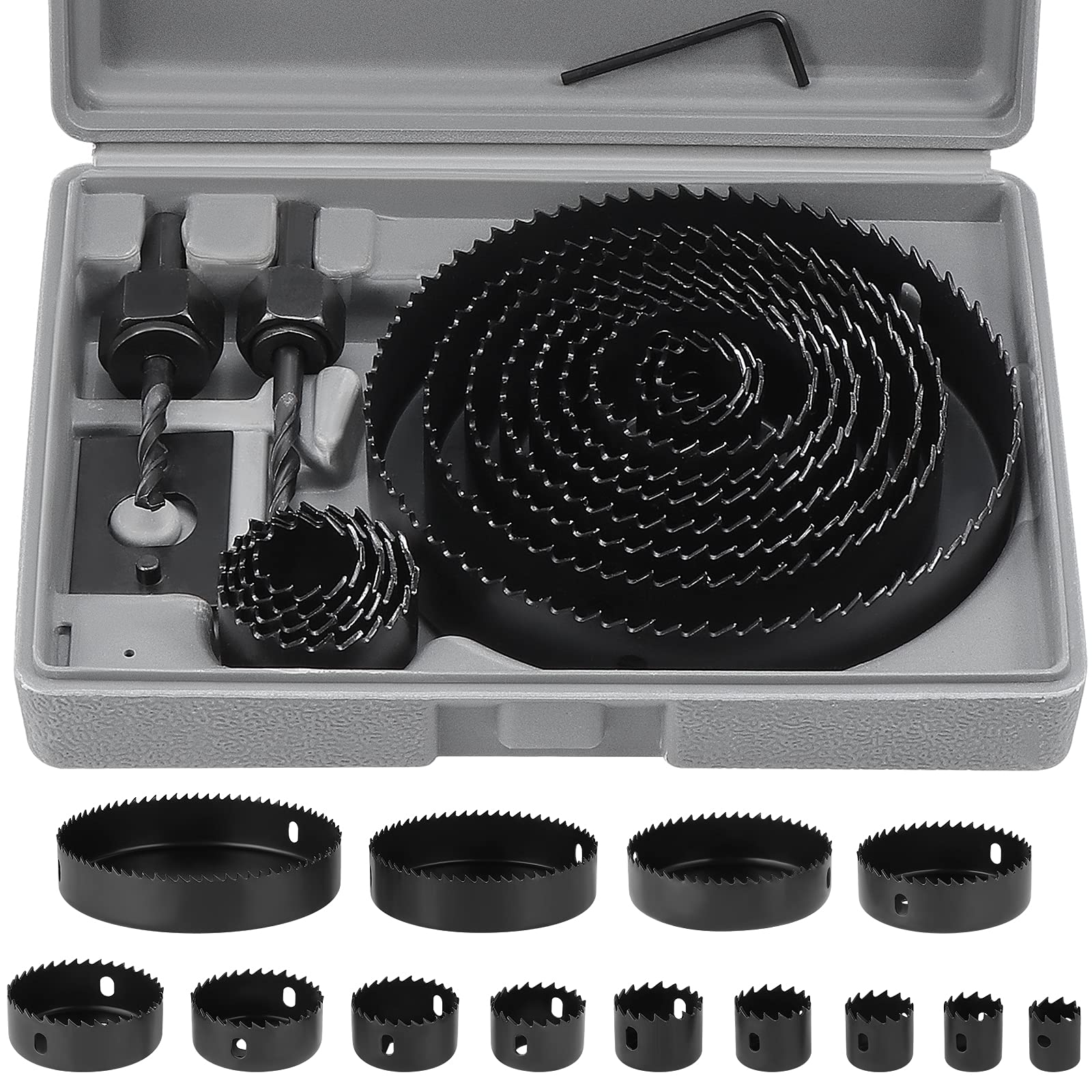 Knpwer 20 PCS Hole Saw Cutter Kit Carbon Steel Downlights Drill Bit Tools for Wood, Plasterboard, Density board and Non Ferrous Metals 19-127mm