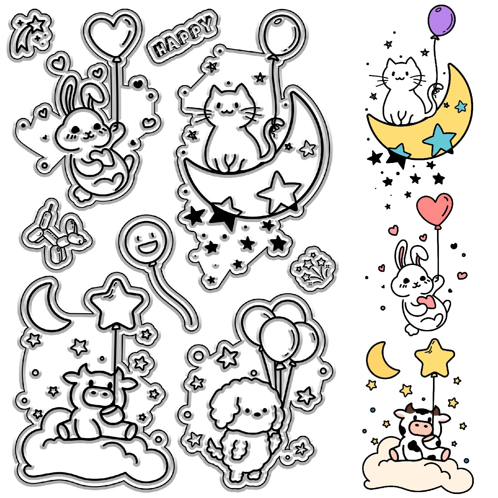 CRASPIRE Cartoon Animal Clear Stamps Cow Rabbit Cat