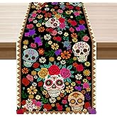 XCHI Sugar Skull Colorful Flowers Mexican Style Dia De Los Muertos Table Runner Day of The Dead Table Decoration for Home Kitchen Dining Holiday Fiesta Themed Party Decor 13x72 Inch