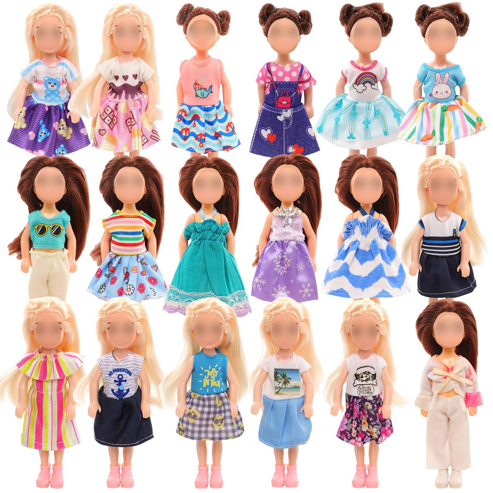 Miunana 25 PCS 5.3 Inch Girl Doll Clothes Dress Outfits and Shoes with 4 Pairs of Shoes for 4-6 Inch Girl Dolls Clothes and Accessories Doll Top and Pants Wings