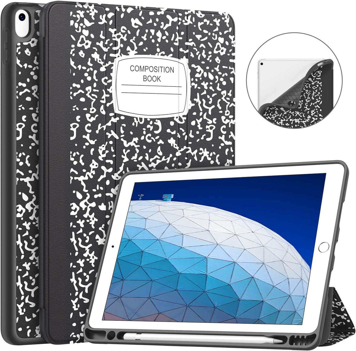 Soke iPad Air 3 Case 2019 with Pencil Holder, Premium Trifold Case, Strong Protection, Auto Sleep/Wake, Ultra Slim Soft TPU Back Cover for iPad Air 3rd Generation 2019/iPad Pro 10.5 2017 (Book Black)