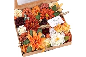 Silk Artificial Flowers Dahlia Terracotta, Artificial Flowers Box Sets Real Leaf with Stems for DIY Wedding Bouquets Centerpi