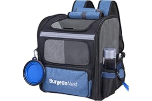BurgeonNest Dog Backpack Carrier, Collapsible Cat Backpack Carrier with Solid Frame, Storage Pockets,Fully Ventilated Pet Carrier Backpack for Small Pets Under 15lbs for Outdoor Bike Hiking Camping