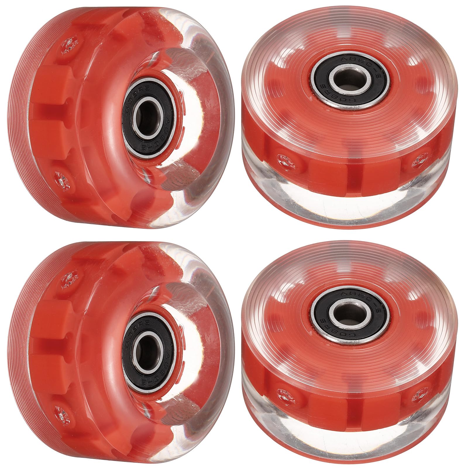 M METERXITY 4 Pack Skate Wheels - Light Up PU Wheels with Bearing, Apply to Double Row Roller Skating/Skateboard (Red Light)
