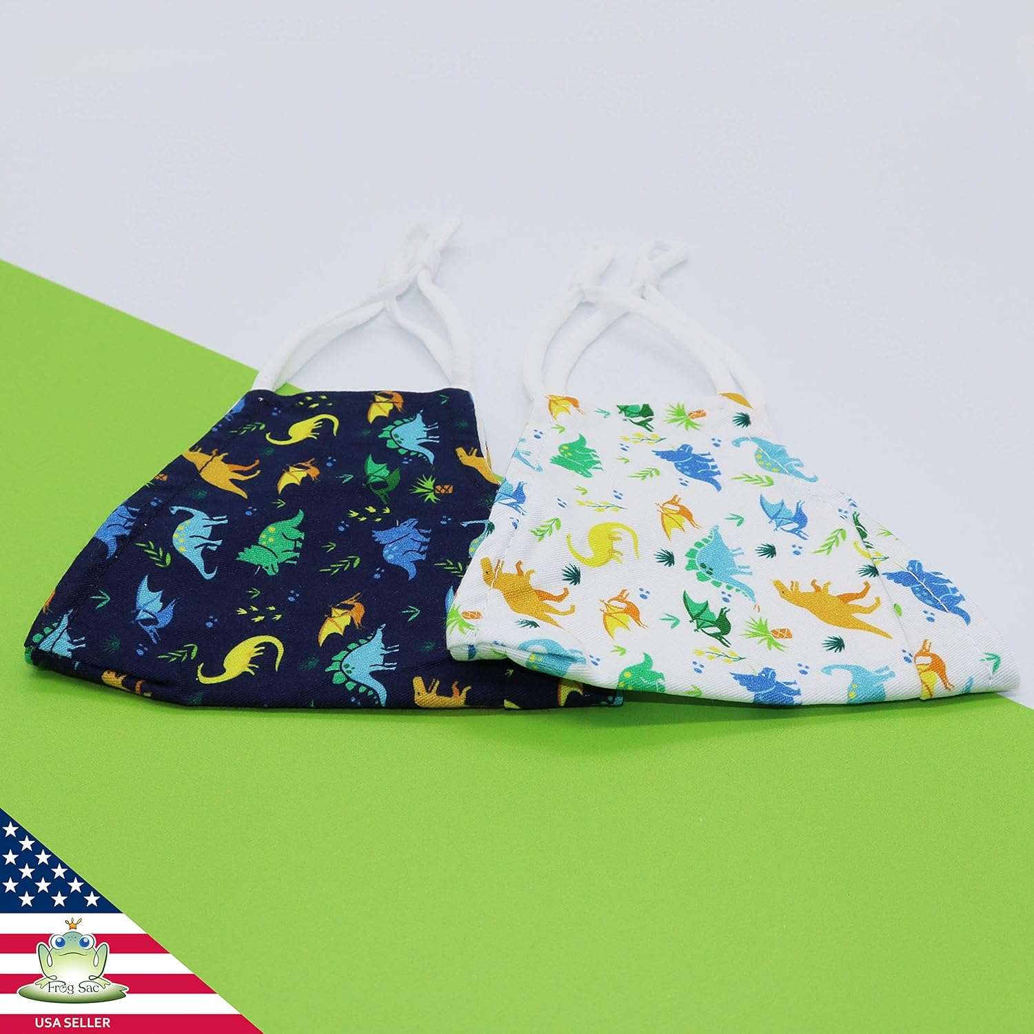 2 PCS Cotton Dinosaur Masks for Children, Kids Face Mask with Filter Pocket, Boys Reusable Cloth Washable Breathable Cover for Kids, Childrens Size: Clothing