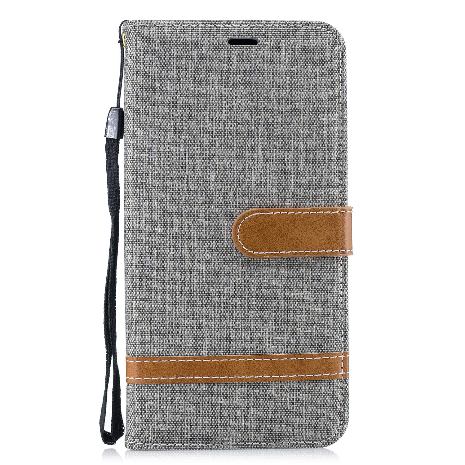 Thoankj Samsung Galaxy A51 Case Shockproof Premium Denim + PU Leather Notebook Wallet Phone Case with Kickstand Card Holder Slot Slim Flip Folio Protective Skin Cover for Samsung Galaxy A51 Grey — image 1