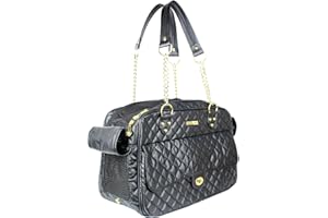 Parisian Pet Dog Purse - Fashion Pet Carrier for Small & Medium Dogs - Breathable, Black, Golden Chain Puppy Carrier Handbag