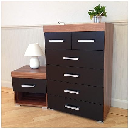 Drp Trading 4 2 Chest Of Drawers Bedside Table In Black Walnut