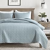 HORIMOTE HOME Quilt Queen Size Chambray Blue, Lightweight Quilts for Summer Ultra-Soft Microfiber Modern Style Quilted Clouds Pattern Bedspread Quit Set 3 Pieces(1 Quilt and 2 Pillow Shams)