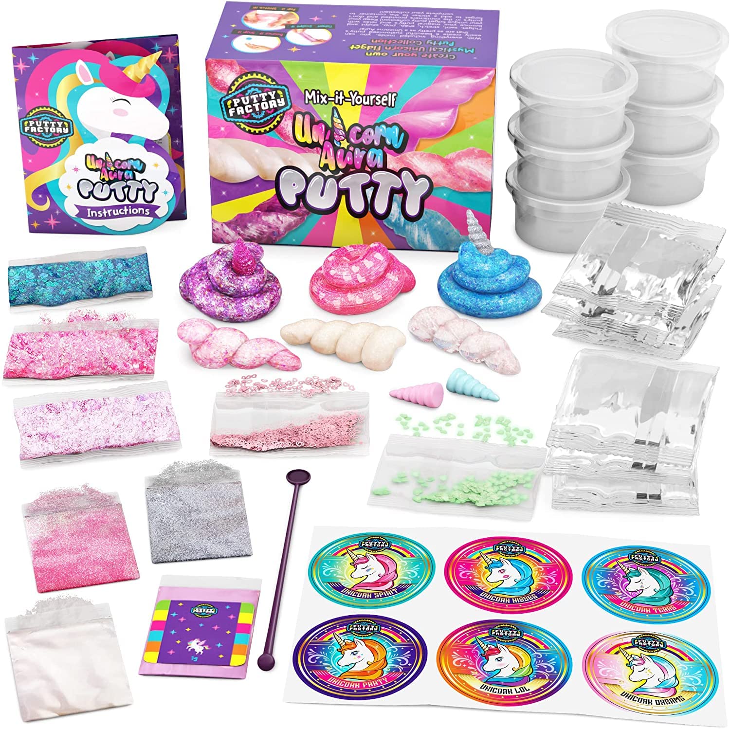 Original Stationery Unicorn Aura Glow in the Dark Putty Kit with Bouncing Putty, Sensory Toys & Christmas Stocking Fillers for Girls