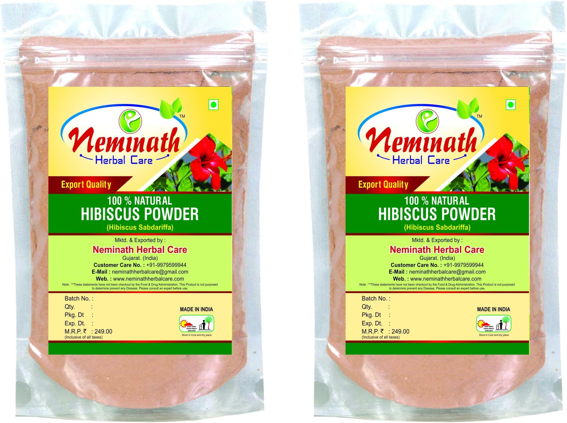 Hibiscus Powder For Hair | 100% Natural & Pure Gudhal Flower Powder | Hibiscus Flower (Rosa Sinensis) Powder For Bouncy Hairs Naturally | 100 Grams, Pack of 2 By Neminath Herbal Care