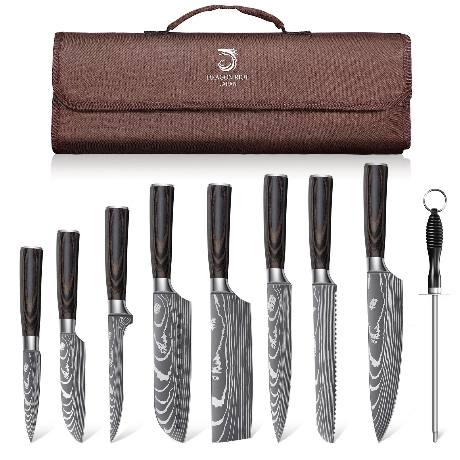 Photo 1 of ***Factory Sealed***
DRAGON ROIT Japanese Knives Set Damascus Pattern Chef Knife Set for Kitchen with Roll Bag, Sharp Stainless Kitchen Knife Set Brown Handle