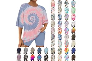 Momasggi 2 Piece Outfits for Women Summer Tie Dye Tracksuits Short Sleeve Oversized Tops and Biker Shorts Lounge Workout Sets