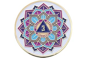 3 Year AA Coin - Sobriety Mint 'in Bloom' Lotus Flower Recovery Medallion/Chip - White/Gold