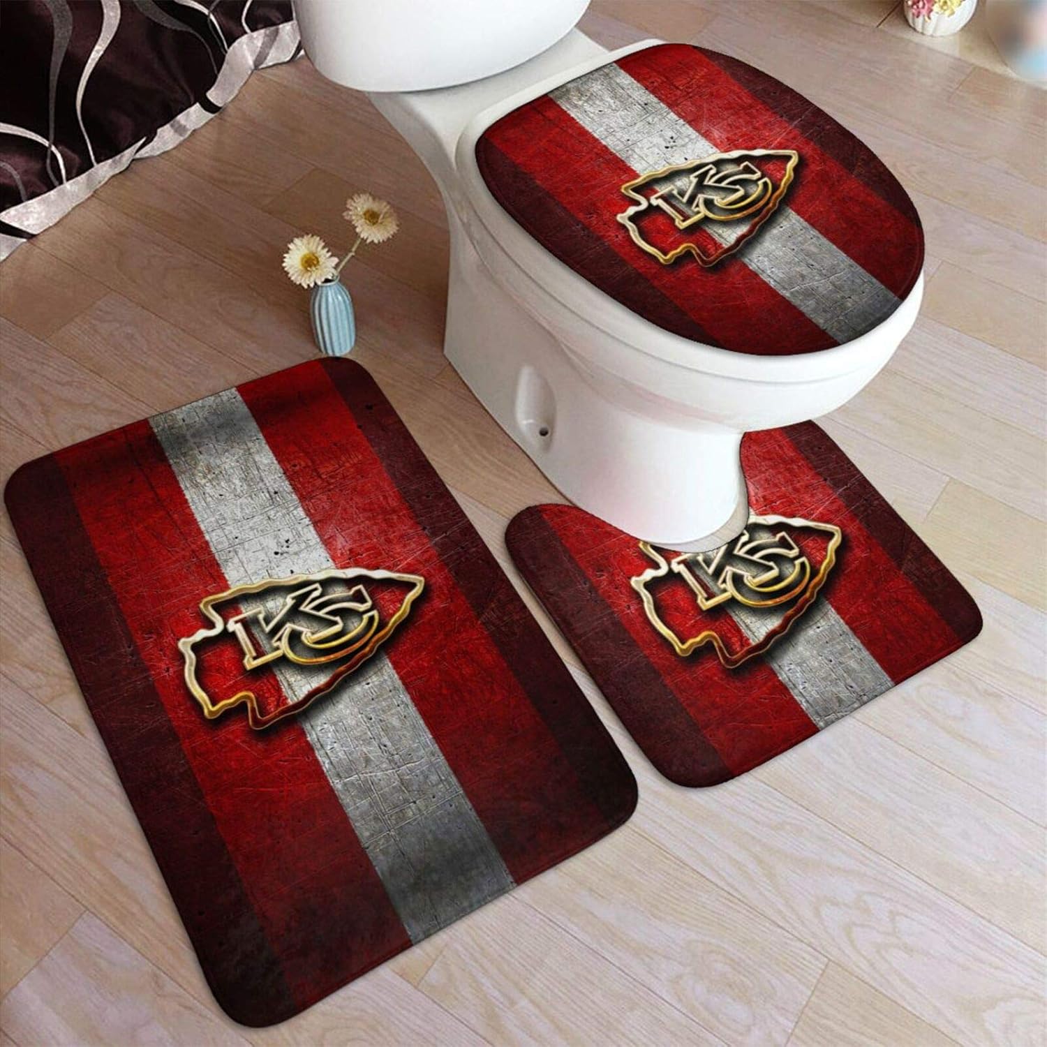 Kansas City Chiefs Bathroom Rug Mat Set 3 Piece, American