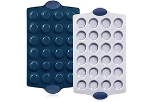 BRONYPRO Ceramic Muffin Pan, 24-Cup Nonstick Aluminized Steel Mini Cupcake Pans, Healthy Non-Toxic Ceramic Coating Muffin Tin, 2 Pack Cup Cake Pans for Baking Blue