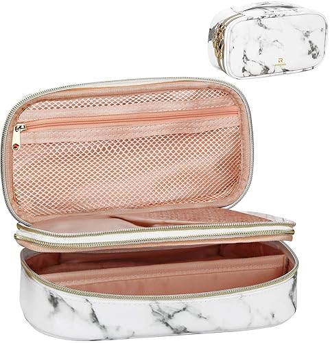 Relavel Makeup Case 2-Layer Cosmetic Brush Bag Marble Storage
