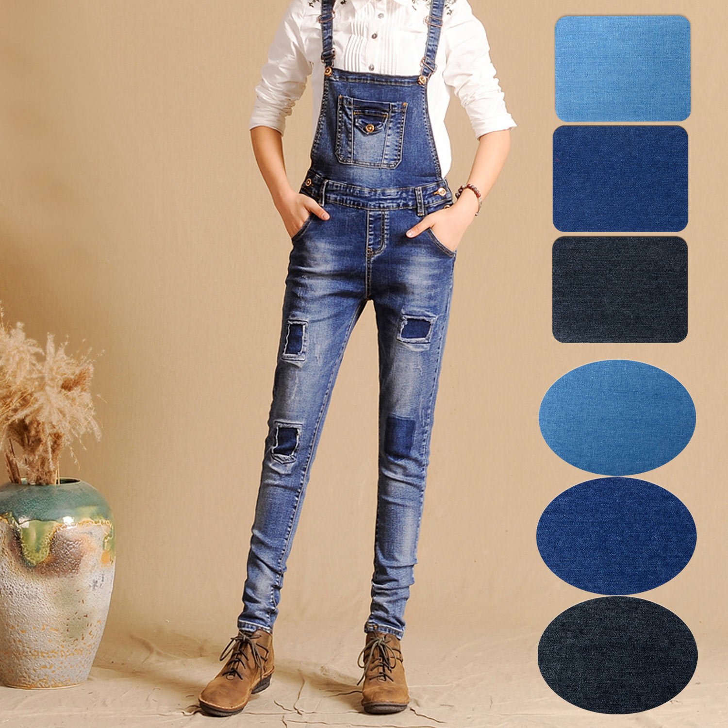 Iron On Patches, 24 Pieces Iron On Denim Cotton Patches Iron Repair Kit, 3 Sizes 3 Colors