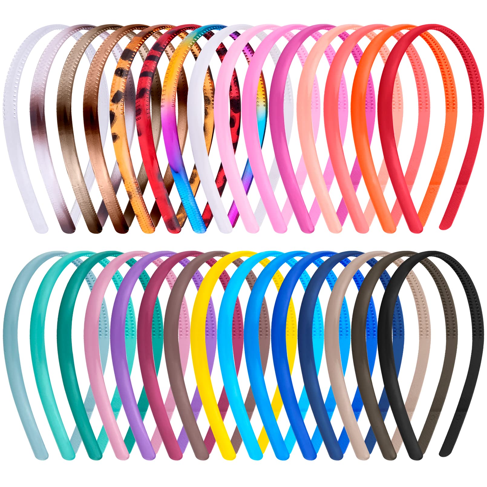 Duufin 30 Pieces Plastic Headbands 0.8cm DIY Headband Colourful Plain Headband with Teeth for Girls and Women, 30 Colours