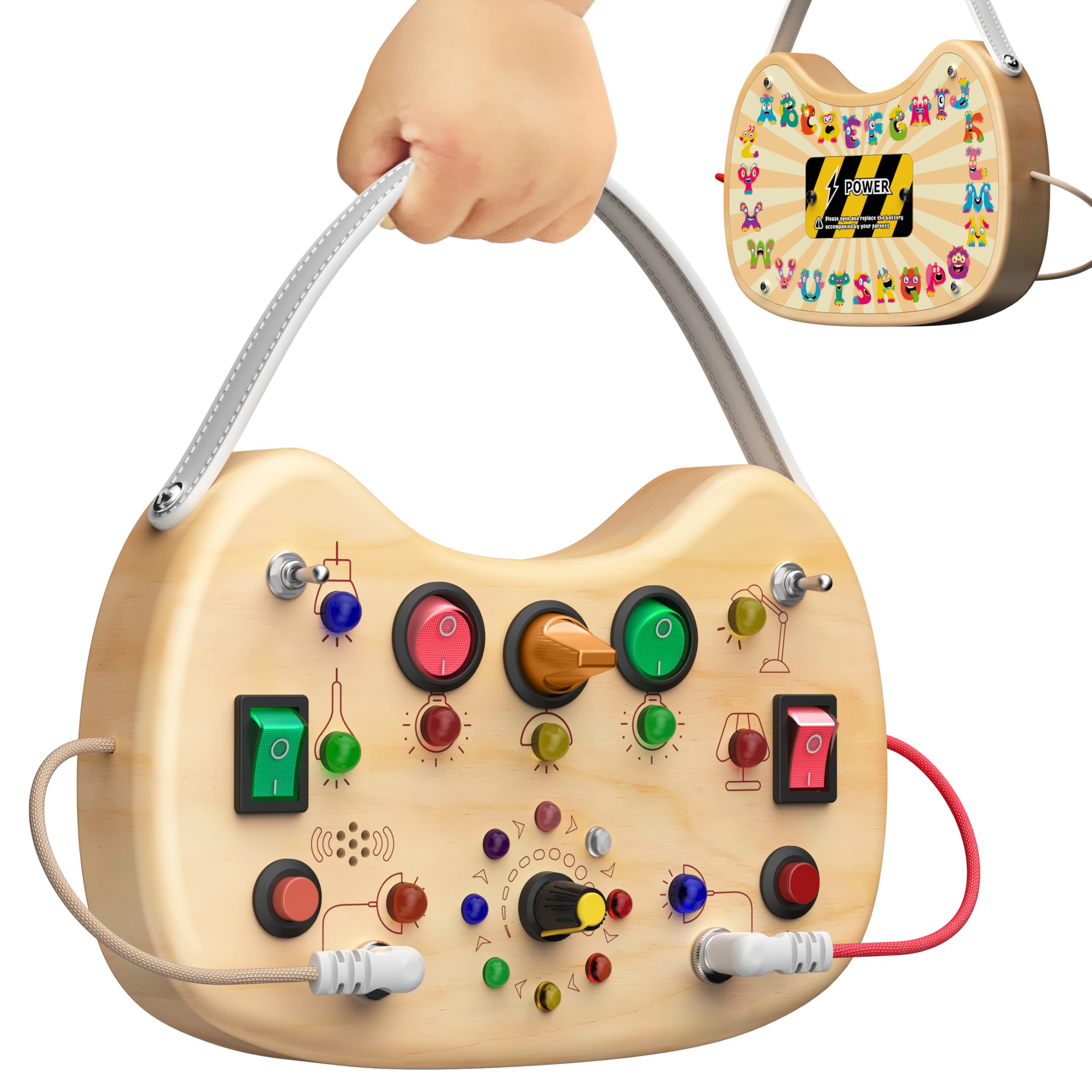 flycoost Montessori Toddler Busy Board Sensory Toys for Toddlers Wooden Autism Sensory Toy, Toddler Switch Board with 17 LED Lights for Kids 1-6 Year Olds to Develop Fine Motor Skills.