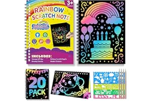 HXDOGSP Scratch Art for Kids: 20 Pack Rainbow Scratch Paper Party Favors - Art Crafts Notebook Suitable for Birthday Gifts/School Crafts Kit/Classroom Prizes for Girls and Boys Aged 4-12
