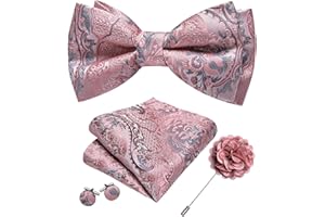 YOHOWA Mens Bow Tie Set Paisley Coloful Pre-tied Bowties Adjustable with Handkerchief Cufflinks Wedding Prom Party