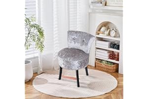 Wisfor Vanity Chair with Back for Bedroom, Velvet Vanity Seat Chairs Cute Makeup Stools for Bedroom Girl Women (Silver)