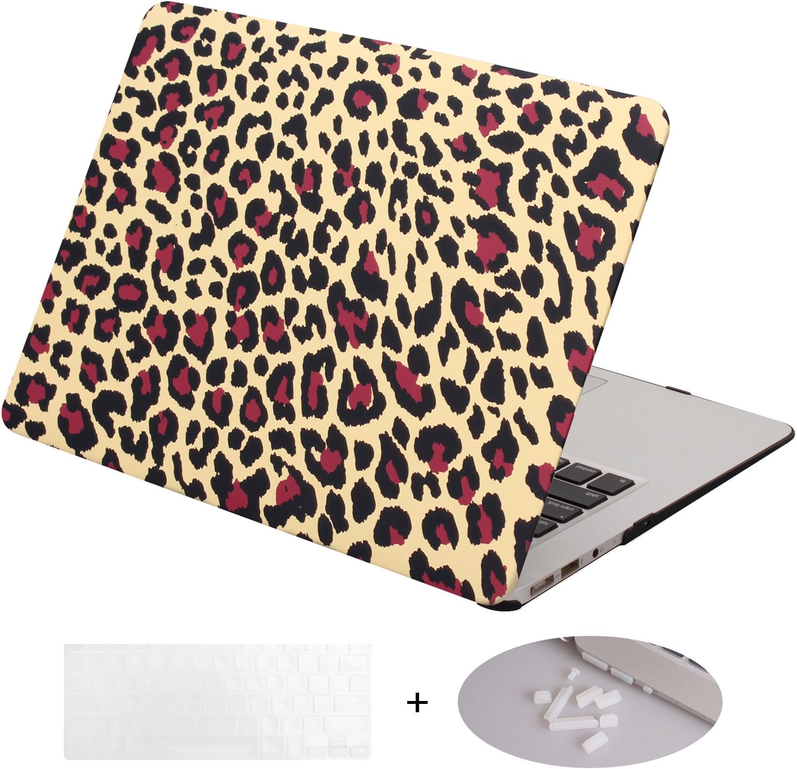 DWON MacBook Air 11 Inch Case with Keyboard Cover and Dust Plug for Apple MacBook Air 11 Inch Sleeve Model A1370 and A1465 - Small Leopard