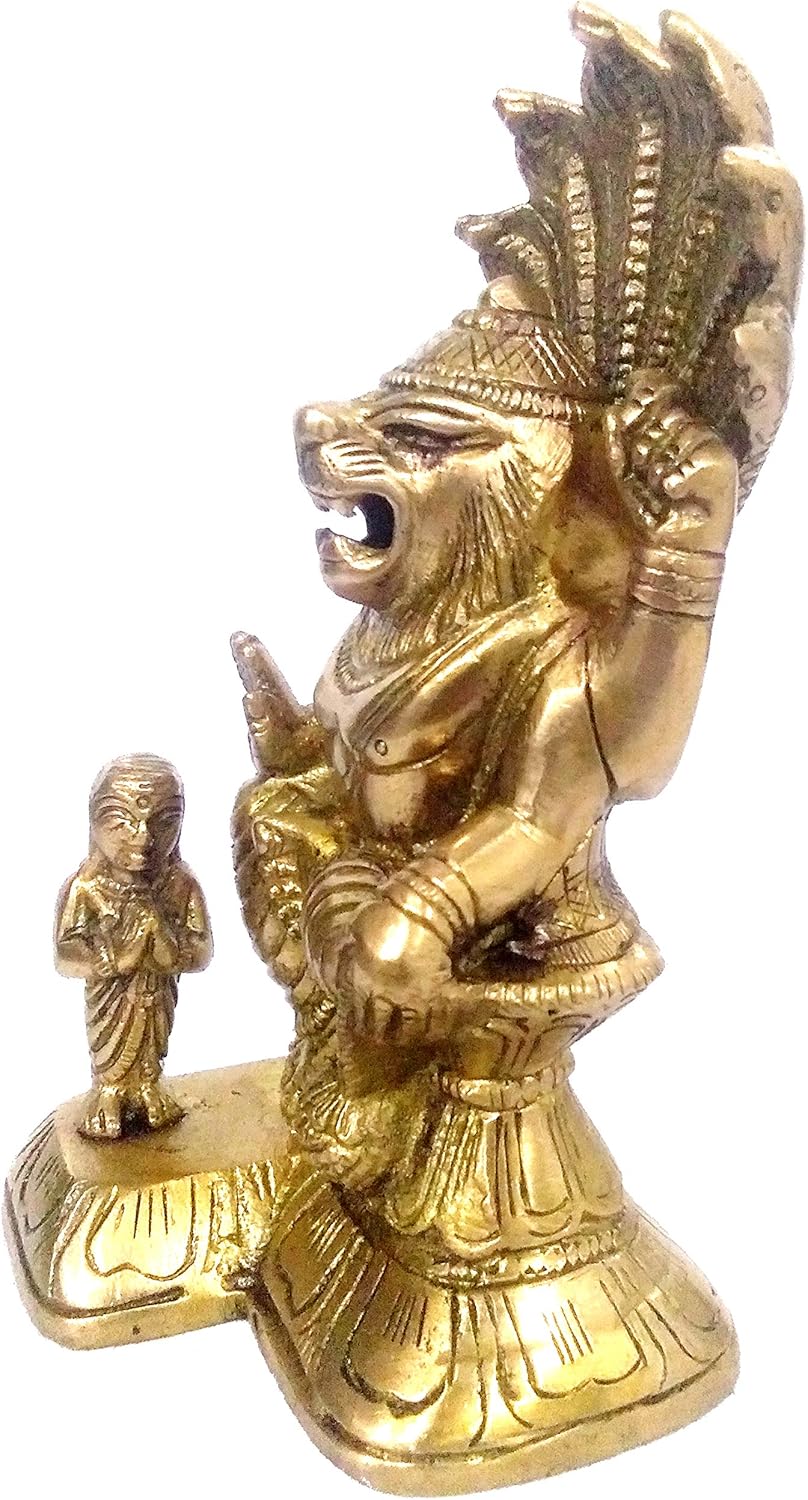 Purpledip Brass Idol Narasimha (Lord Vishnu's Avatar) & Prahalad: Rare Collectible Statue (11985), Golden, Standard - Image 5