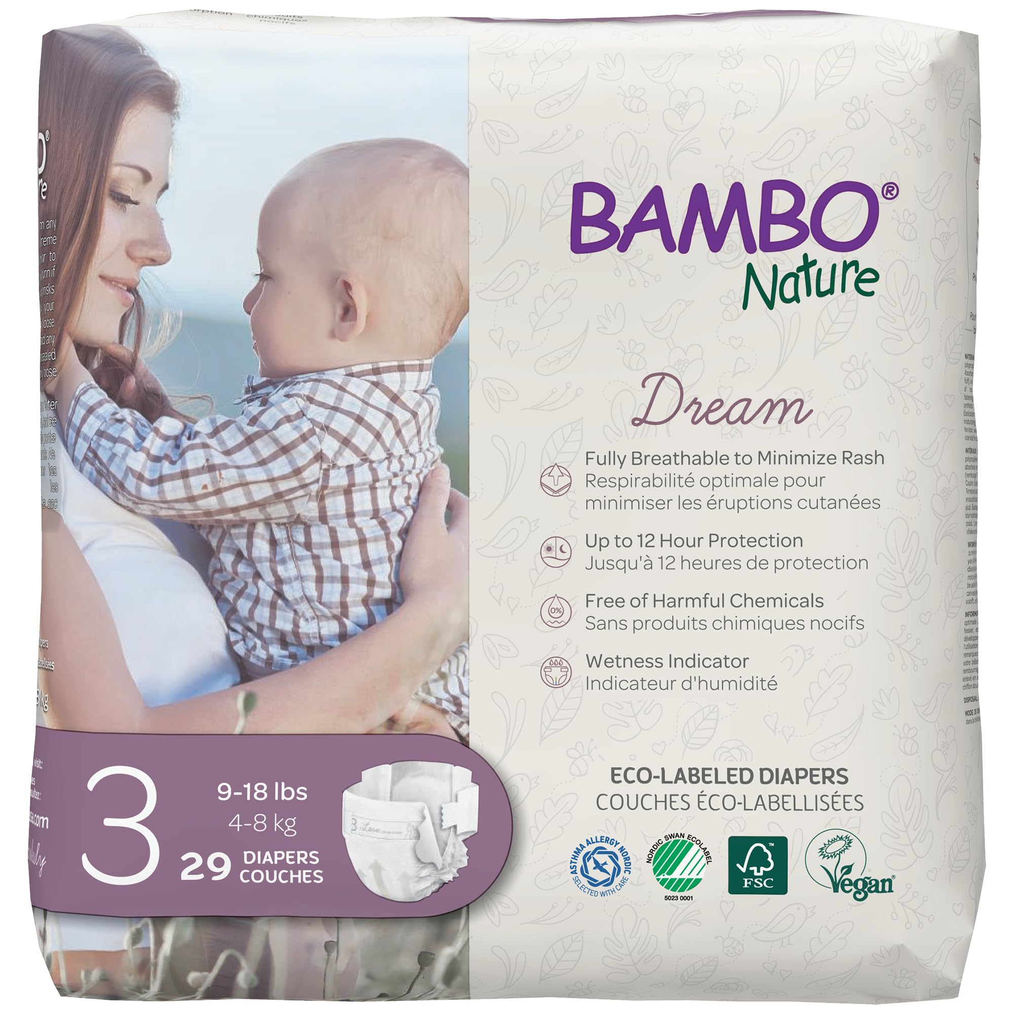 Photo 1 of Bambo Nature Hypoallergenic Baby Diapers, Eco-Labelled Sustainable Diapers, Enhanced Leakage Protection, Totally Chlorine-free, Skin Friendly, and Super Absorbent - Size 3 (29 Count)