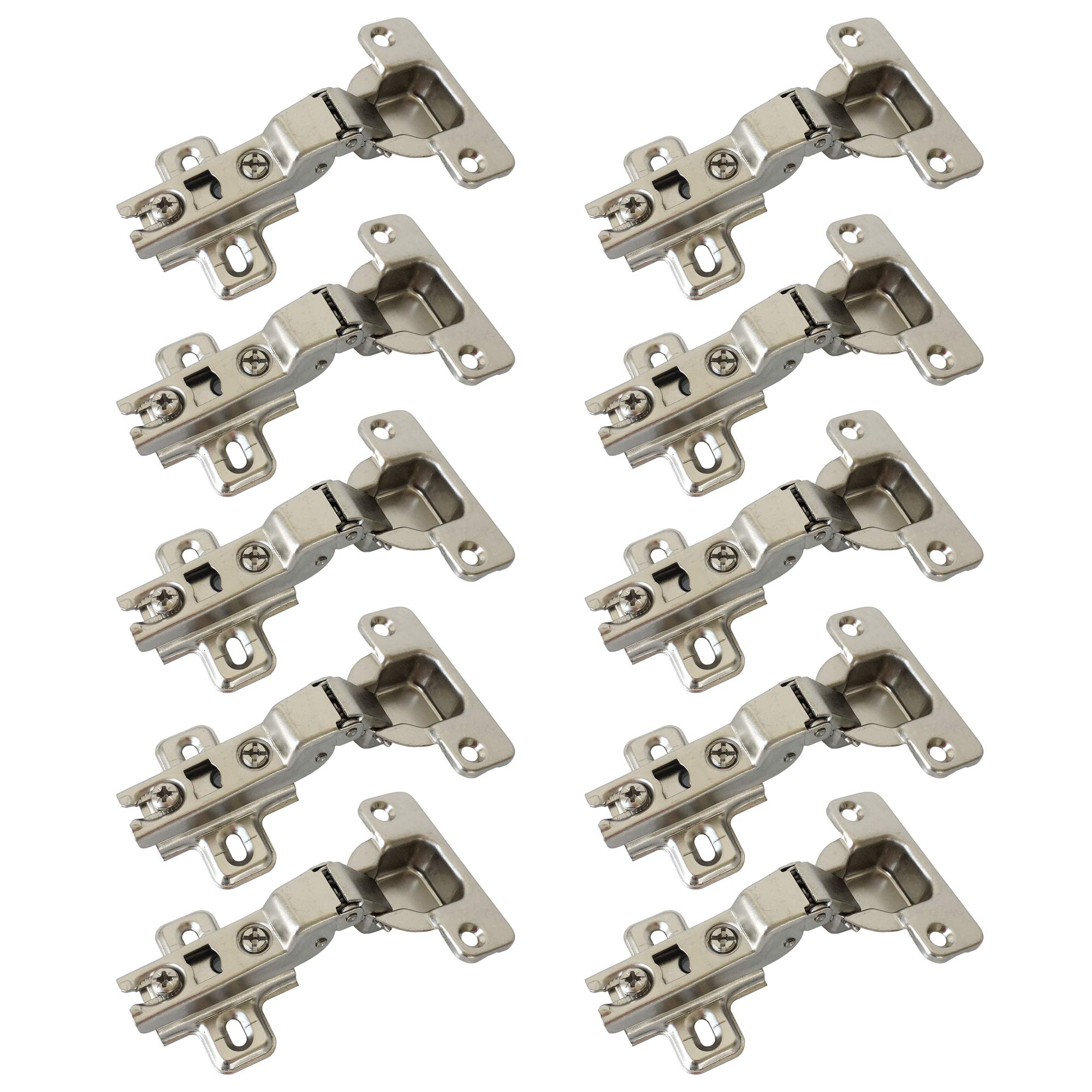 LIKERAINY 95 Degree Standard Half Overlay Hinges 35mm with Slide-on Assembly Kitchen Cabinet Cupboard Wardrobe Door Hinge Pack of 10