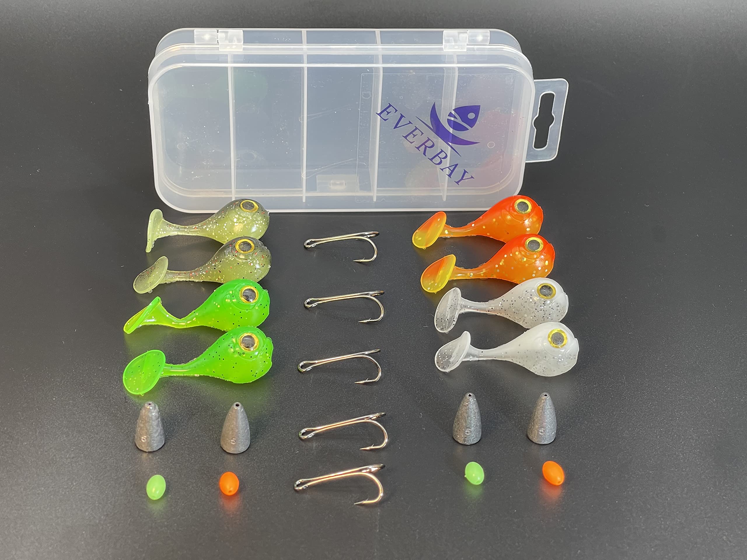 EVERBAY Fishing Soft Lures 4cm, Lures Jig Heads, Baits for Perch, Barbel, Chub, Pike, Zander, Catfish, Rainbow Trout, Brown Trout, Freshwater & Saltwater Fishing Accessories, Set/21pcs