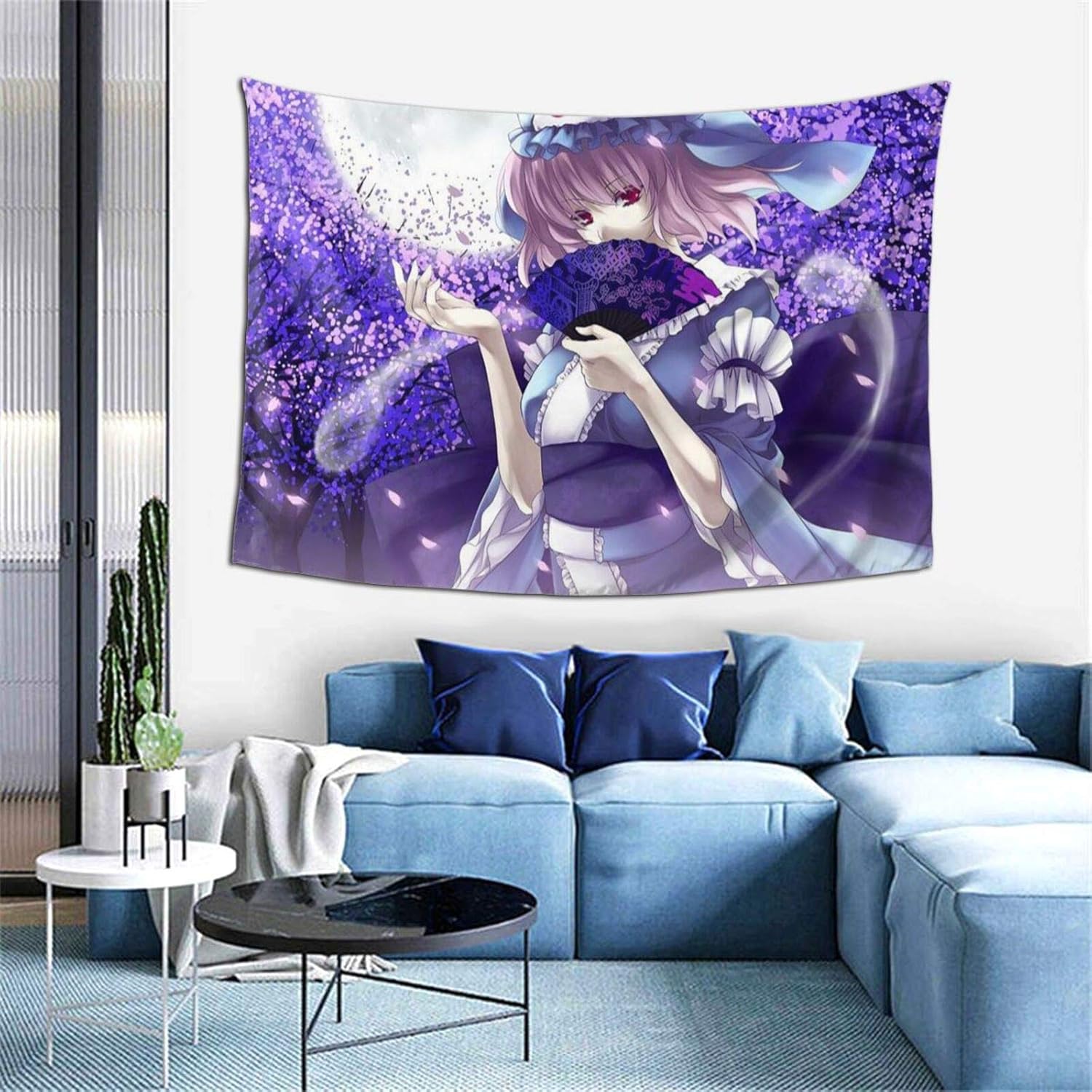Amazon Co Jp 東方project 西行寺幽々子 タペストリー おしゃれ インテリア 壁掛け 多機能装飾用品 アートプリント 壁掛け布 ブランケット150x100cm ホーム キッチン