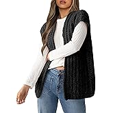 YUNLORIA Womens Fall Sleeveless Chunky Knit Long Sweater Vest Crochet Trendy Open Front Cardigan Sweater Tops
