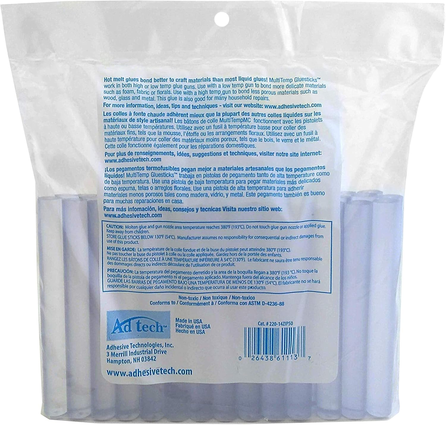 Adtech (220-14ZIP50) Full-Size Hot purpose glue sticks for crafting, scrapbooking & more, 4" 50ct, Clear, 50 Count - Arts And Crafts Glue Guns