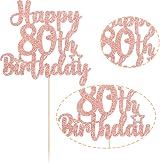Gyufise Happy 80th Birthday Cake Topper Glitter Rose Gold 5.5x9.1 inches view 3