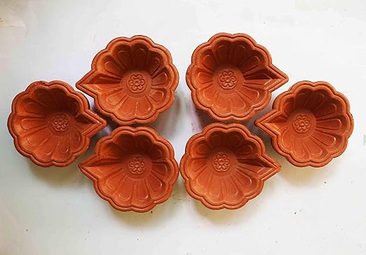 Bhagya Laxmi Festival Decoration Earthen Clay Diya for Diwali Navratri |Handmade Terracotta Clay Diya | Handmade Designer Clay Diya for Puja Decoration (Pack of 06 Diyas)